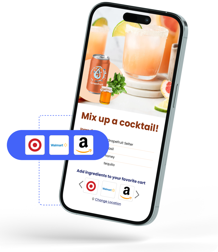 Shoppable grapefruit cocktail recipe with ingredients that can be added to Target, Walmart, or Amazon carts