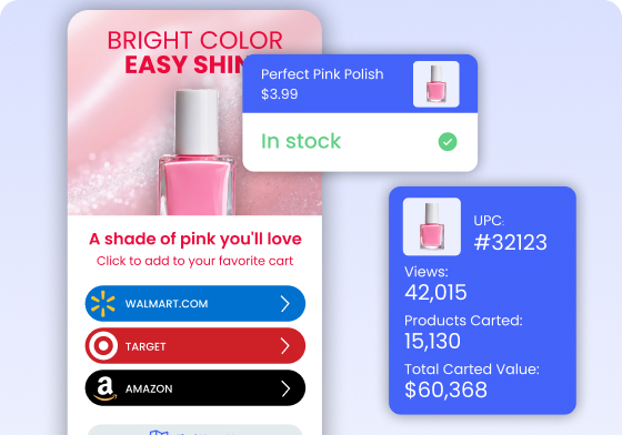 Perfect Pink Polish ad with an In stock badge and product carting stats
