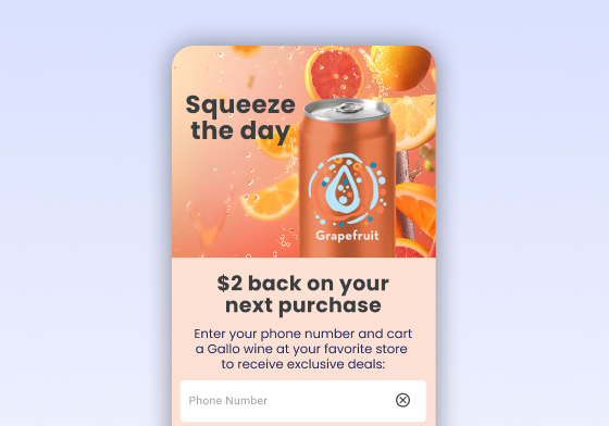 Grapefruit beverage promotion capturing a shopper phone number for a rebate