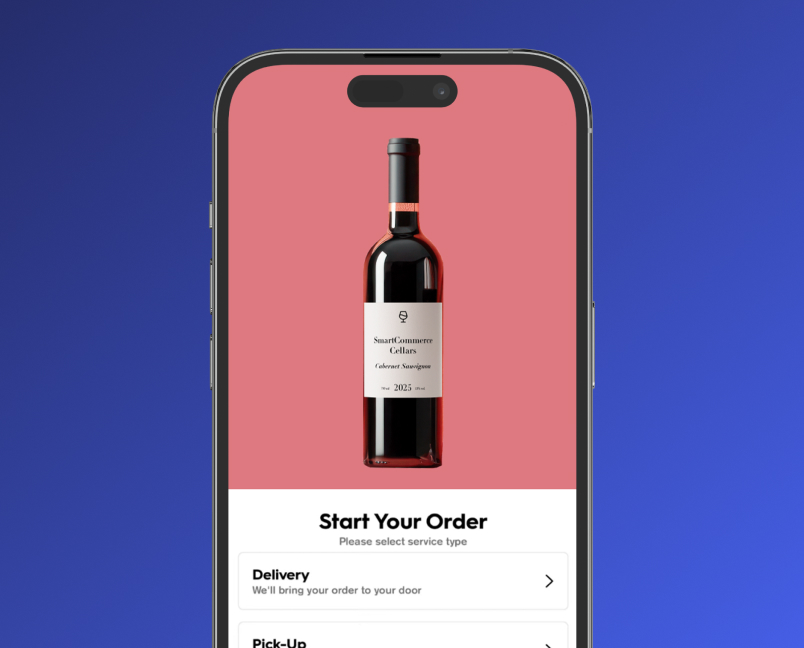 Branded wine app with delivery and pickup purchase options
