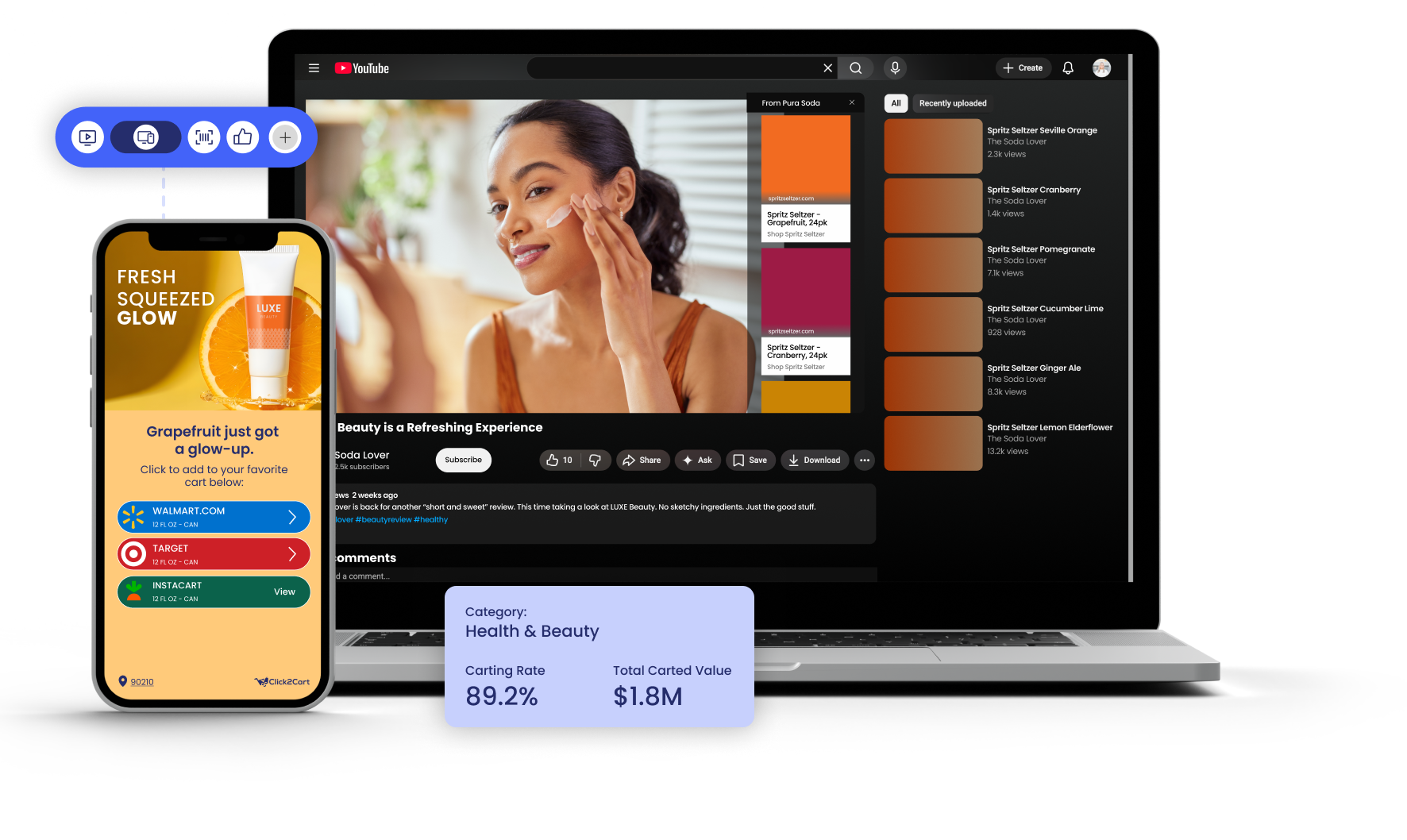 Shoppable mobile and YouTube experiences connected to health and beauty commerce performance