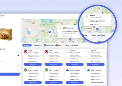 Product locator map showing nearby retailers and store availability