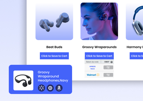 Headphone product carousel with SmartButton retailer choices