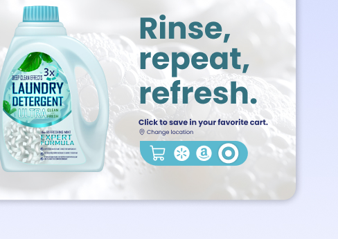 Laundry detergent website experience with retailer purchase options