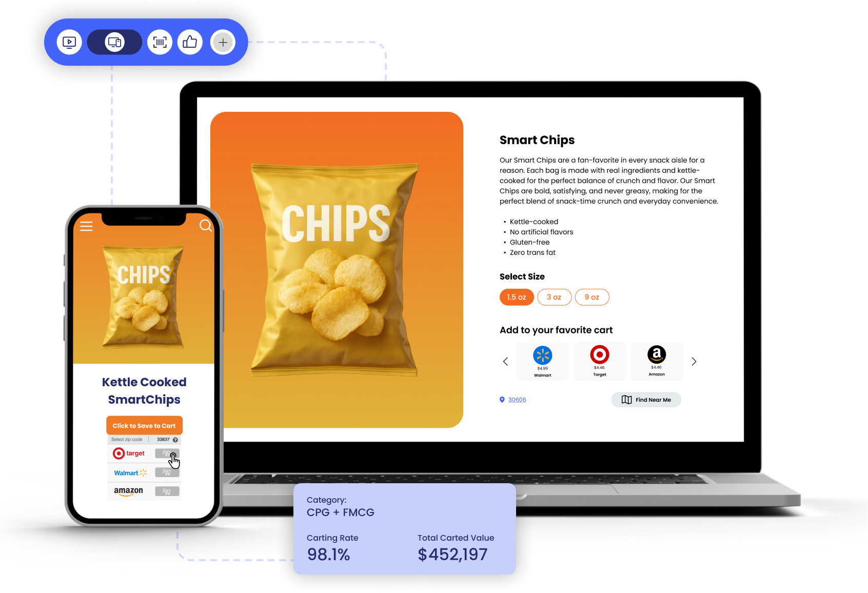 Brand website and mobile product page with retailer purchase options