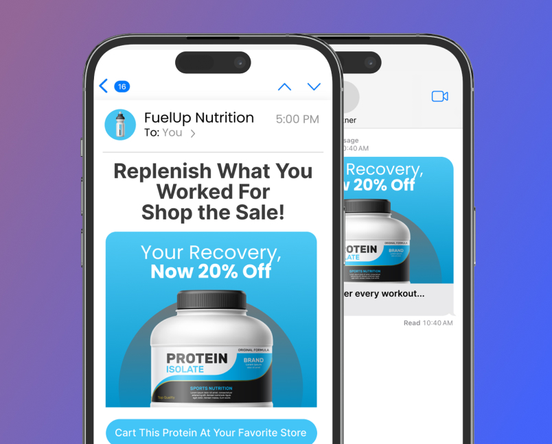 Shoppable protein promotion in email and SMS messages
