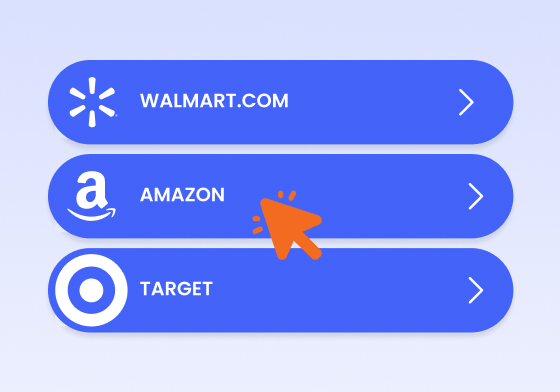 Walmart, Amazon, and Target one-click retailer options