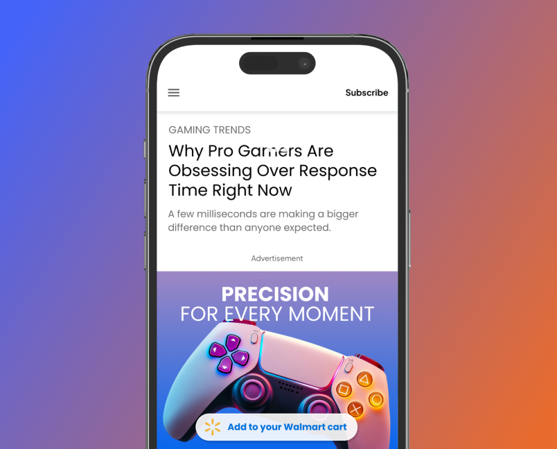 Shoppable gaming advertisement in mobile editorial content