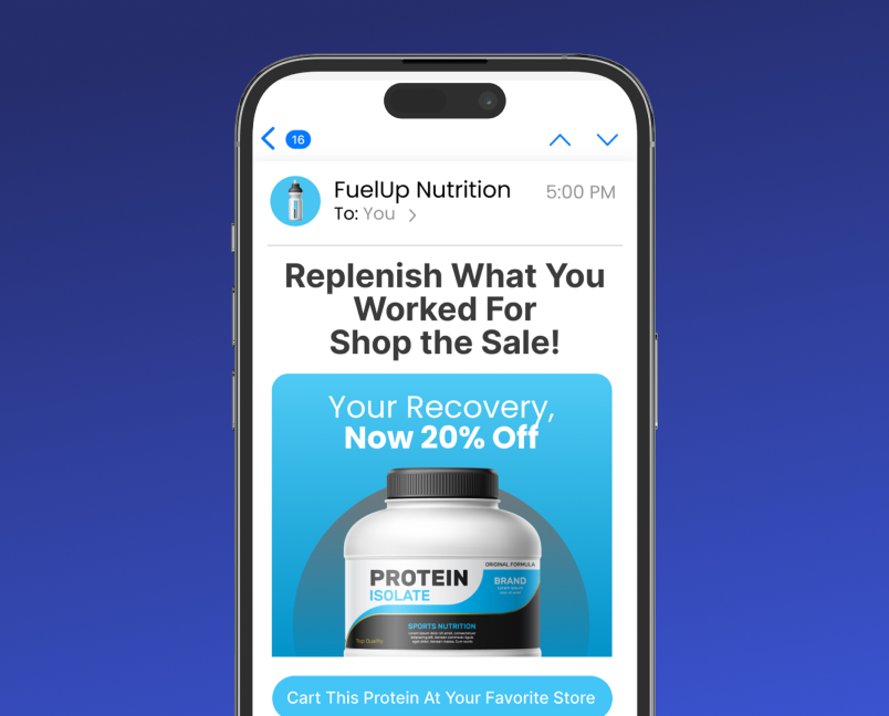 Protein replenishment email displayed on a phone