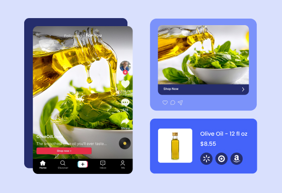 Shoppable olive oil social content connected to retailer options
