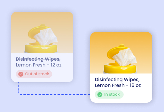 Out-of-stock wipes replaced by an available product size