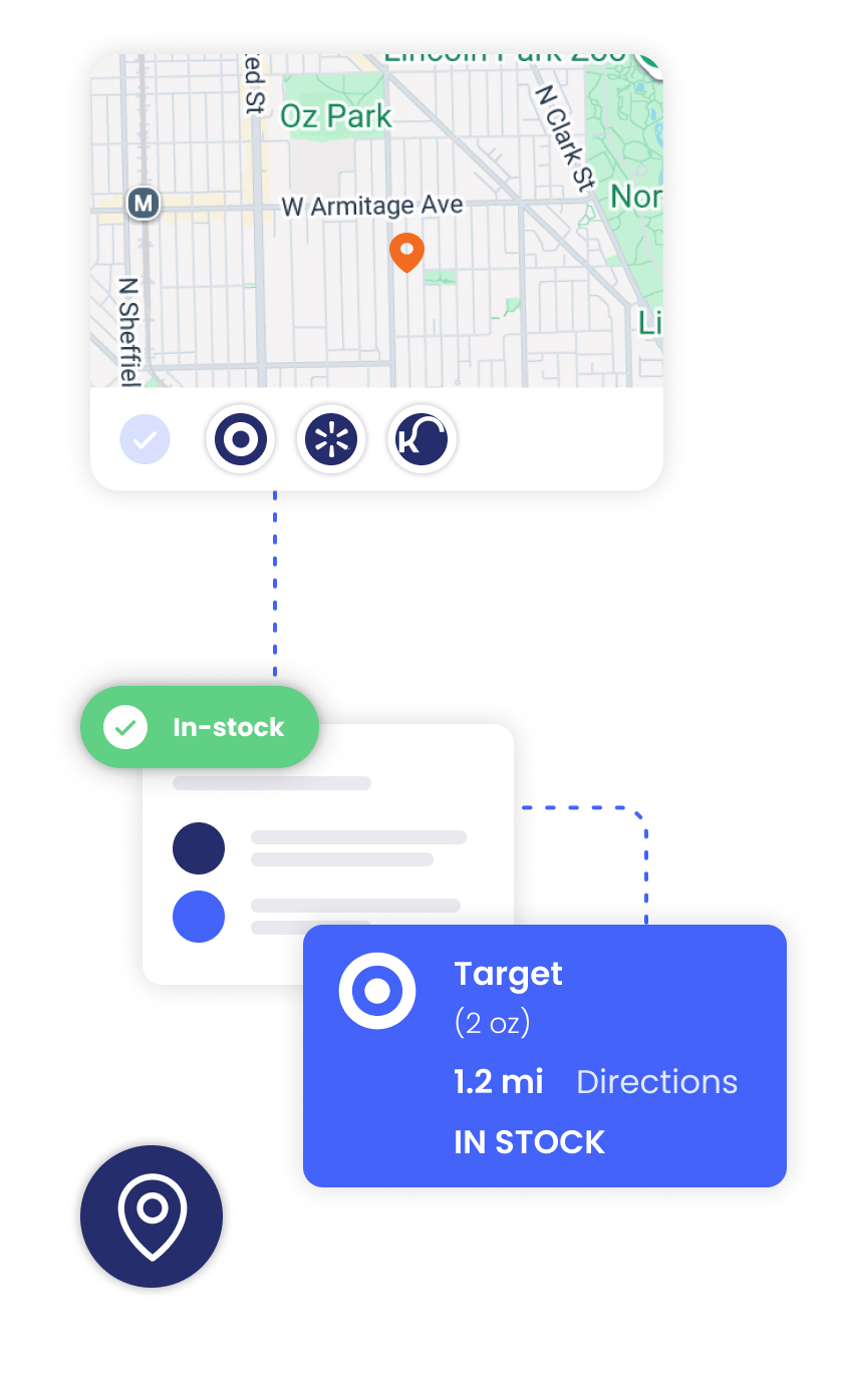 Map showing a nearby in-stock Target location 1.2 miles away with directions